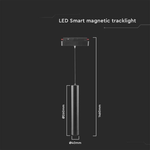 LED WiFi μαγνητικό φωτιστικό ράγας κρεμαστό 8W SMD CCT μαύρο σώμα 48V V-TAC – 6889