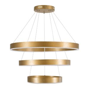 GloboStar® VENOM TRIO 61190-DECO Κρεμαστό Φωτιστικό Δαχτυλίδι-Κύκλος LED CCT 120W 14158lm 120° AC 220-240V – Εναλλαγή Φωτισμού μέσω Τηλεχειριστηρίου All In One Ψυχρό 6000K+Φυσικό 4500K+Θερμό 2700K Dimmable Φ40+60+80cm – Χρυσό Βούρτσας – 3 Years Warranty