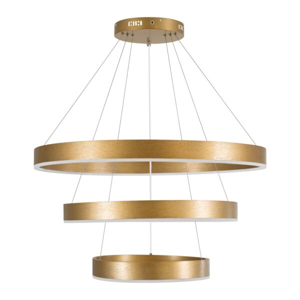 GloboStar® VENOM TRIO 61190-DECO Κρεμαστό Φωτιστικό Δαχτυλίδι-Κύκλος LED CCT 120W 14158lm 120° AC 220-240V – Εναλλαγή Φωτισμού μέσω Τηλεχειριστηρίου All In One Ψυχρό 6000K+Φυσικό 4500K+Θερμό 2700K Dimmable Φ40+60+80cm – Χρυσό Βούρτσας – 3 Years Warranty