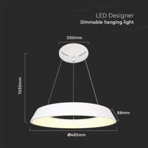 LED κρεμαστό φωτιστικό οροφής Designer 48W 3000K θερμό λευκό με λευκό σώμα dimmable V-TAC – 6903