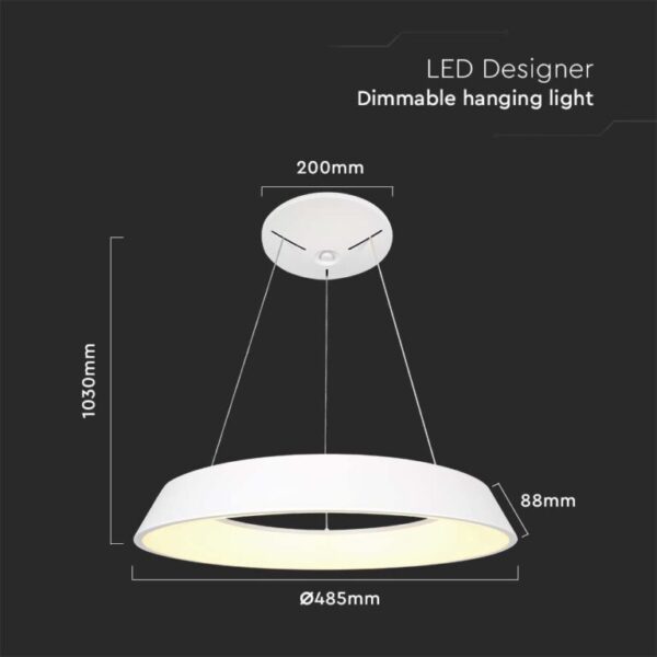 LED κρεμαστό φωτιστικό οροφής Designer 48W 3000K θερμό λευκό με λευκό σώμα dimmable V-TAC – 6903