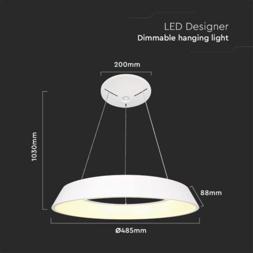 LED κρεμαστό φωτιστικό οροφής Designer 48W 4000K φυσικό λευκό με λευκό σώμα dimmable V-TAC – 6904