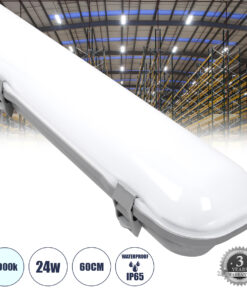GloboStar® 60170 LED Γραμμικό Βιομηχανικό Φωτιστικό Tri-Proof 60cm 24W 2785lm 120° AC 220-240V Αδιάβροχο IP65 Μ60 x Π10.5 x Υ8cm Ψυχρό Λευκό 6000K – 3 Χρόνια Εγγύηση