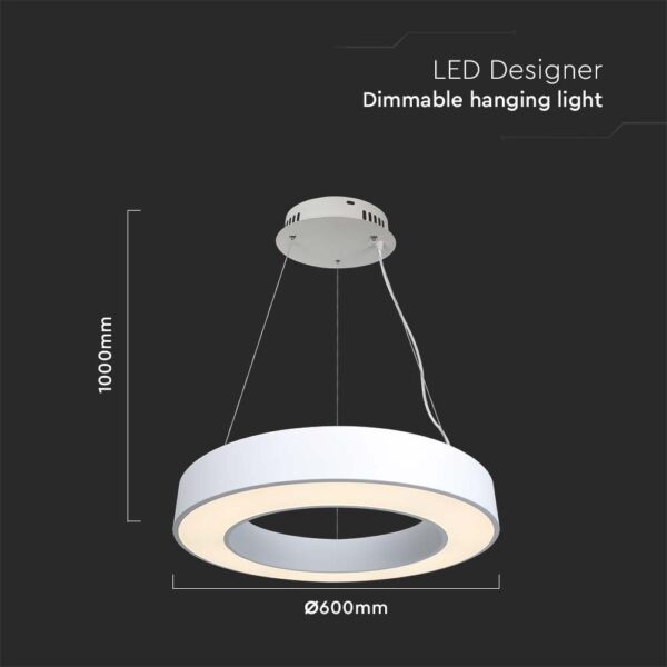 Κρεμαστό Φωτιστικό LED 50W Dimmable Λευκό Σώμα V-TAC 6100lm Φυσικό Λευκό 4000K – 6958