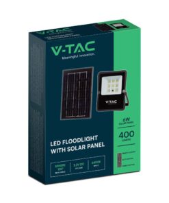 LED Ηλιακός Προβολέας 6W με Φ/Β Πάνελ & Τηλεχειριστήριο V-TAC Μαύρος IP65 400lm Φυσικό Λευκό 4000K – 6965