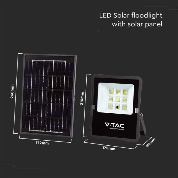 LED Ηλιακός Προβολέας 6W με Φ/Β Πάνελ & Τηλεχειριστήριο V-TAC Μαύρος IP65 400lm Φυσικό Λευκό 4000K – 6965