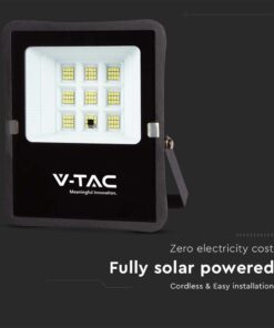 LED Ηλιακός Προβολέας 6W με Φ/Β Πάνελ & Τηλεχειριστήριο V-TAC Μαύρος IP65 400lm Φυσικό Λευκό 4000K – 6965