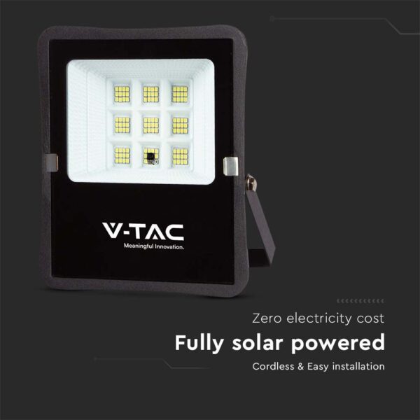 LED Ηλιακός Προβολέας 6W με Φ/Β Πάνελ & Τηλεχειριστήριο V-TAC Μαύρος IP65 400lm Φυσικό Λευκό 4000K – 6965
