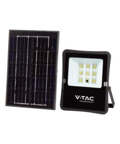 LED Ηλιακός Προβολέας 6W με Φ/Β Πάνελ & Τηλεχειριστήριο V-TAC Μαύρος IP65 400lm Φυσικό Λευκό 4000K – 6965