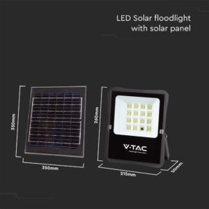 LED Ηλιακός Προβολέας 12W με Φ/Β Πάνελ & Τηλεχειριστήριο V-TAC Μαύρος IP65 1200lm Φυσικό Λευκό 4000K – 6967