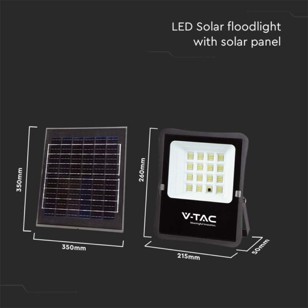 LED Ηλιακός Προβολέας 12W με Φ/Β Πάνελ & Τηλεχειριστήριο V-TAC Μαύρος IP65 1200lm Φυσικό Λευκό 4000K – 6967