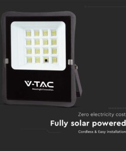 LED Ηλιακός Προβολέας 12W με Φ/Β Πάνελ & Τηλεχειριστήριο V-TAC Μαύρος IP65 1200lm Φυσικό Λευκό 4000K – 6967