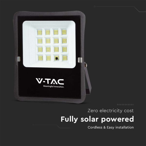 LED Ηλιακός Προβολέας 12W με Φ/Β Πάνελ & Τηλεχειριστήριο V-TAC Μαύρος IP65 1200lm Φυσικό Λευκό 4000K – 6967