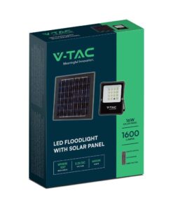 LED Ηλιακός Προβολέας 15W με Φ/Β Πάνελ & Τηλεχειριστήριο V-TAC Μαύρος IP65 1600lm Φυσικό Λευκό 4000K – 6969