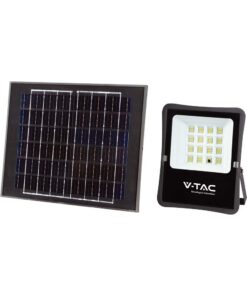 LED Ηλιακός Προβολέας 15W με Φ/Β Πάνελ & Τηλεχειριστήριο V-TAC Μαύρος IP65 1600lm Φυσικό Λευκό 4000K – 6969