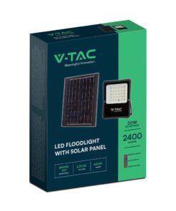 LED Ηλιακός Προβολέας 20W με Φ/Β Πάνελ & Τηλεχειριστήριο V-TAC Μαύρος IP65 2400lm Φυσικό Λευκό 4000K – 6971