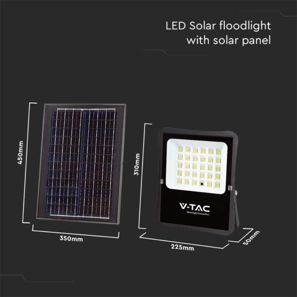 LED Ηλιακός Προβολέας 20W με Φ/Β Πάνελ & Τηλεχειριστήριο V-TAC Μαύρος IP65 2400lm Φυσικό Λευκό 4000K – 6971