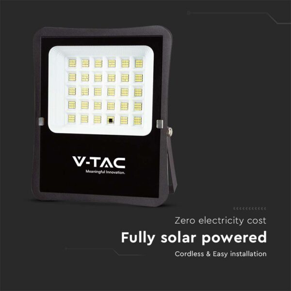 LED Ηλιακός Προβολέας 20W με Φ/Β Πάνελ & Τηλεχειριστήριο V-TAC Μαύρος IP65 2400lm Φυσικό Λευκό 4000K – 6971