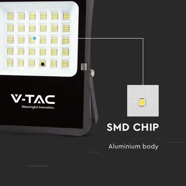 LED Ηλιακός Προβολέας 20W με Φ/Β Πάνελ & Τηλεχειριστήριο V-TAC Μαύρος IP65 2400lm Φυσικό Λευκό 4000K – 6971