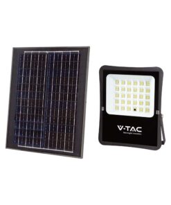 LED Ηλιακός Προβολέας 20W με Φ/Β Πάνελ & Τηλεχειριστήριο V-TAC Μαύρος IP65 2400lm Φυσικό Λευκό 4000K – 6971