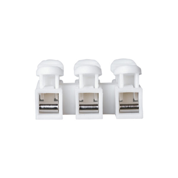 GloboStar® FAST-CONNECT 69906 Τριπλή Κλέμα Ταχείας Σύνδεσης & Διακλάδωσης Καλωδίων – 3 x Είσοδοι & 3 x Έξοδοι με Συμβατή Διατομή Καλωδίων 0.2mm² έως 1mm² – 250V 2A Max – Μ2 x Π2.7 x Υ1.9cm – Λευκό – Πακέτο 20 Τεμαχίων – 5 Years Warranty