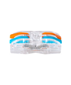 GloboStar® FAST-CONNECT 69907 Διπλή Κλέμα Ταχείας Σύνδεσης & Διακλάδωσης Καλωδίων – 2 x Είσοδοι & 2 x Έξοδοι με Συμβατή Διατομή Καλωδίων 0.08mm² έως 2.5mm² – 250V/4KV 32A Max – Μ2 x Π4 x Υ1.5cm – Διάφανο με Πορτοκαλί & Μπλε – Πακέτο 5 Τεμαχίων – 5 Years Warranty
