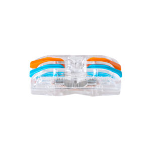 GloboStar® FAST-CONNECT 69907 Διπλή Κλέμα Ταχείας Σύνδεσης & Διακλάδωσης Καλωδίων – 2 x Είσοδοι & 2 x Έξοδοι με Συμβατή Διατομή Καλωδίων 0.08mm² έως 2.5mm² – 250V/4KV 32A Max – Μ2 x Π4 x Υ1.5cm – Διάφανο με Πορτοκαλί & Μπλε – Πακέτο 5 Τεμαχίων – 5 Years Warranty