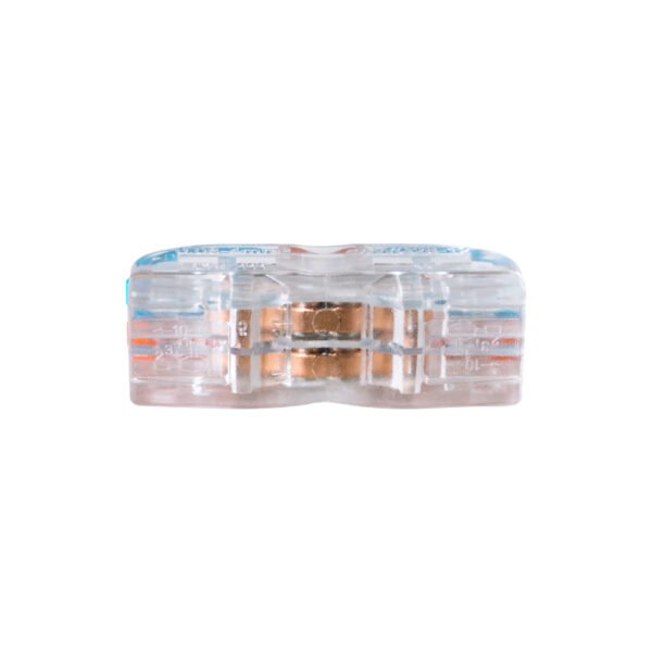 GloboStar® FAST-CONNECT 69907 Διπλή Κλέμα Ταχείας Σύνδεσης & Διακλάδωσης Καλωδίων – 2 x Είσοδοι & 2 x Έξοδοι με Συμβατή Διατομή Καλωδίων 0.08mm² έως 2.5mm² – 250V/4KV 32A Max – Μ2 x Π4 x Υ1.5cm – Διάφανο με Πορτοκαλί & Μπλε – Πακέτο 5 Τεμαχίων – 5 Years Warranty