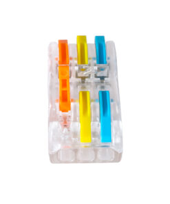 GloboStar® FAST-CONNECT 69908 Τριπλή Κλέμα Ταχείας Σύνδεσης & Διακλάδωσης Καλωδίων – 3 x Είσοδοι & 3 x Έξοδοι με Συμβατή Διατομή Καλωδίων 0.08mm² έως 2.5mm² – 250V/4KV 32A Max – Μ4 x Π4 x Υ1.5cm – Διάφανο με Πορτοκαλί, Κίτρινο & Μπλε – Πακέτο 5 Τεμαχίων – 5 Years Warranty