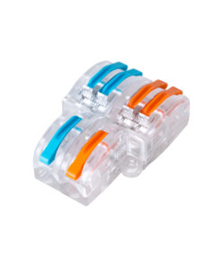 GloboStar® FAST-CONNECT 69909 Διπλή σε Τετραπλή Κλέμα Ταχείας Σύνδεσης & Διακλάδωσης Καλωδίων – 2 x Είσοδοι & 4 x Έξοδοι με Συμβατή Διατομή Καλωδίων 0.08mm² έως 2.5mm² – 250V/4KV 32A Max – Μ2.6 x Π4 x Υ1.5cm – Διάφανο με Πορτοκαλί & Μπλε – Πακέτο 5 Τεμαχίων – 5 Years Warranty