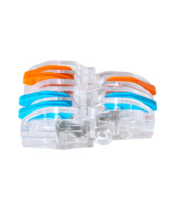 GloboStar® FAST-CONNECT 69909 Διπλή σε Τετραπλή Κλέμα Ταχείας Σύνδεσης & Διακλάδωσης Καλωδίων – 2 x Είσοδοι & 4 x Έξοδοι με Συμβατή Διατομή Καλωδίων 0.08mm² έως 2.5mm² – 250V/4KV 32A Max – Μ2.6 x Π4 x Υ1.5cm – Διάφανο με Πορτοκαλί & Μπλε – Πακέτο 5 Τεμαχίων – 5 Years Warranty