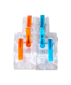 GloboStar® FAST-CONNECT 69909 Διπλή σε Τετραπλή Κλέμα Ταχείας Σύνδεσης & Διακλάδωσης Καλωδίων – 2 x Είσοδοι & 4 x Έξοδοι με Συμβατή Διατομή Καλωδίων 0.08mm² έως 2.5mm² – 250V/4KV 32A Max – Μ2.6 x Π4 x Υ1.5cm – Διάφανο με Πορτοκαλί & Μπλε – Πακέτο 5 Τεμαχίων – 5 Years Warranty