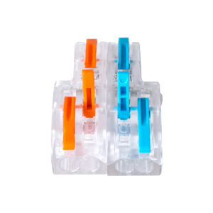 GloboStar® FAST-CONNECT 69909 Διπλή σε Τετραπλή Κλέμα Ταχείας Σύνδεσης & Διακλάδωσης Καλωδίων – 2 x Είσοδοι & 4 x Έξοδοι με Συμβατή Διατομή Καλωδίων 0.08mm² έως 2.5mm² – 250V/4KV 32A Max – Μ2.6 x Π4 x Υ1.5cm – Διάφανο με Πορτοκαλί & Μπλε – Πακέτο 5 Τεμαχίων – 5 Years Warranty