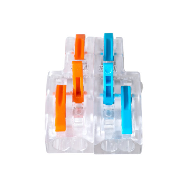 GloboStar® FAST-CONNECT 69909 Διπλή σε Τετραπλή Κλέμα Ταχείας Σύνδεσης & Διακλάδωσης Καλωδίων – 2 x Είσοδοι & 4 x Έξοδοι με Συμβατή Διατομή Καλωδίων 0.08mm² έως 2.5mm² – 250V/4KV 32A Max – Μ2.6 x Π4 x Υ1.5cm – Διάφανο με Πορτοκαλί & Μπλε – Πακέτο 5 Τεμαχίων – 5 Years Warranty