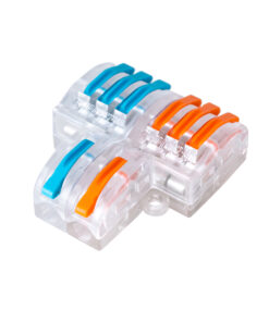 GloboStar® FAST-CONNECT 69910 Διπλή σε Εξαπλή Κλέμα Ταχείας Σύνδεσης & Διακλάδωσης Καλωδίων – 2 x Είσοδοι & 6 x Έξοδοι με Συμβατή Διατομή Καλωδίων 0.08mm² έως 2.5mm² – 250V/4KV 32A Max – Μ3.6 x Π4 x Υ1.5cm – Διάφανο με Πορτοκαλί & Μπλε – Πακέτο 5 Τεμαχίων – 5 Years Warranty