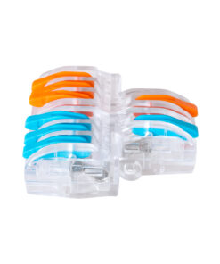 GloboStar® FAST-CONNECT 69910 Διπλή σε Εξαπλή Κλέμα Ταχείας Σύνδεσης & Διακλάδωσης Καλωδίων – 2 x Είσοδοι & 6 x Έξοδοι με Συμβατή Διατομή Καλωδίων 0.08mm² έως 2.5mm² – 250V/4KV 32A Max – Μ3.6 x Π4 x Υ1.5cm – Διάφανο με Πορτοκαλί & Μπλε – Πακέτο 5 Τεμαχίων – 5 Years Warranty