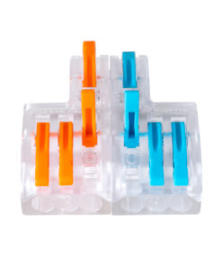 GloboStar® FAST-CONNECT 69910 Διπλή σε Εξαπλή Κλέμα Ταχείας Σύνδεσης & Διακλάδωσης Καλωδίων – 2 x Είσοδοι & 6 x Έξοδοι με Συμβατή Διατομή Καλωδίων 0.08mm² έως 2.5mm² – 250V/4KV 32A Max – Μ3.6 x Π4 x Υ1.5cm – Διάφανο με Πορτοκαλί & Μπλε – Πακέτο 5 Τεμαχίων – 5 Years Warranty
