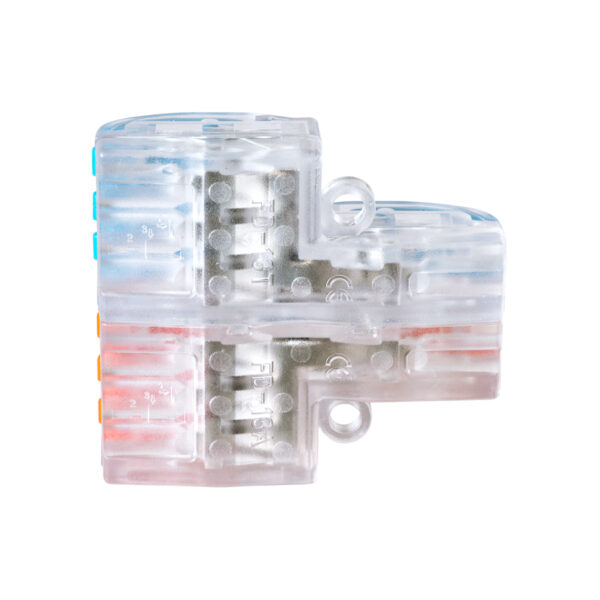 GloboStar® FAST-CONNECT 69910 Διπλή σε Εξαπλή Κλέμα Ταχείας Σύνδεσης & Διακλάδωσης Καλωδίων – 2 x Είσοδοι & 6 x Έξοδοι με Συμβατή Διατομή Καλωδίων 0.08mm² έως 2.5mm² – 250V/4KV 32A Max – Μ3.6 x Π4 x Υ1.5cm – Διάφανο με Πορτοκαλί & Μπλε – Πακέτο 5 Τεμαχίων – 5 Years Warranty