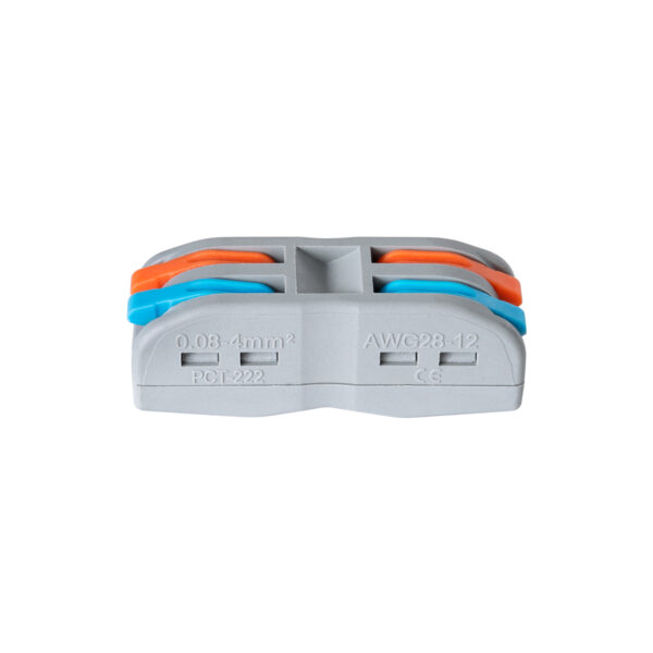 GloboStar® FAST-CONNECT 69911 Διπλή Κλέμα Ταχείας Σύνδεσης & Διακλάδωσης Καλωδίων – 2 x Είσοδοι & 2 x Έξοδοι με Συμβατή Διατομή Καλωδίων 0.08mm² έως 2.5mm² – 250V/4KV 32A Max – Μ2 x Π4 x Υ1.5cm – Γκρι με Πορτοκαλί & Μπλε – Πακέτο 5 Τεμαχίων – 5 Years Warranty