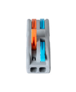 GloboStar® FAST-CONNECT 69911 Διπλή Κλέμα Ταχείας Σύνδεσης & Διακλάδωσης Καλωδίων – 2 x Είσοδοι & 2 x Έξοδοι με Συμβατή Διατομή Καλωδίων 0.08mm² έως 2.5mm² – 250V/4KV 32A Max – Μ2 x Π4 x Υ1.5cm – Γκρι με Πορτοκαλί & Μπλε – Πακέτο 5 Τεμαχίων – 5 Years Warranty