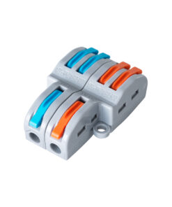 GloboStar® FAST-CONNECT 69913 Διπλή σε Τετραπλή Κλέμα Ταχείας Σύνδεσης & Διακλάδωσης Καλωδίων – 2 x Είσοδοι & 4 x Έξοδοι με Συμβατή Διατομή Καλωδίων 0.08mm² έως 2.5mm² – 250V/4KV 32A Max – Μ2.6 x Π4 x Υ1.5cm – Γκρι με Πορτοκαλί & Μπλε – Πακέτο 5 Τεμαχίων – 5 Years Warranty