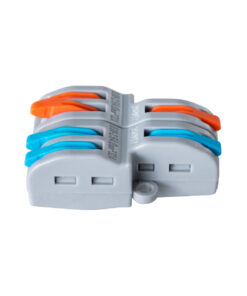 GloboStar® FAST-CONNECT 69913 Διπλή σε Τετραπλή Κλέμα Ταχείας Σύνδεσης & Διακλάδωσης Καλωδίων – 2 x Είσοδοι & 4 x Έξοδοι με Συμβατή Διατομή Καλωδίων 0.08mm² έως 2.5mm² – 250V/4KV 32A Max – Μ2.6 x Π4 x Υ1.5cm – Γκρι με Πορτοκαλί & Μπλε – Πακέτο 5 Τεμαχίων – 5 Years Warranty