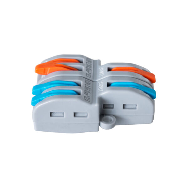 GloboStar® FAST-CONNECT 69913 Διπλή σε Τετραπλή Κλέμα Ταχείας Σύνδεσης & Διακλάδωσης Καλωδίων – 2 x Είσοδοι & 4 x Έξοδοι με Συμβατή Διατομή Καλωδίων 0.08mm² έως 2.5mm² – 250V/4KV 32A Max – Μ2.6 x Π4 x Υ1.5cm – Γκρι με Πορτοκαλί & Μπλε – Πακέτο 5 Τεμαχίων – 5 Years Warranty