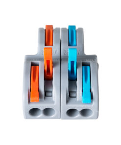 GloboStar® FAST-CONNECT 69913 Διπλή σε Τετραπλή Κλέμα Ταχείας Σύνδεσης & Διακλάδωσης Καλωδίων – 2 x Είσοδοι & 4 x Έξοδοι με Συμβατή Διατομή Καλωδίων 0.08mm² έως 2.5mm² – 250V/4KV 32A Max – Μ2.6 x Π4 x Υ1.5cm – Γκρι με Πορτοκαλί & Μπλε – Πακέτο 5 Τεμαχίων – 5 Years Warranty