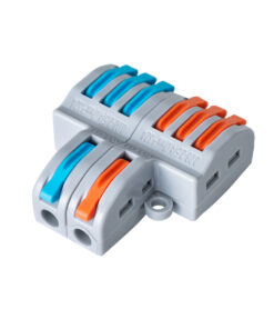 GloboStar® FAST-CONNECT 69914 Διπλή σε Εξαπλή Κλέμα Ταχείας Σύνδεσης & Διακλάδωσης Καλωδίων – 2 x Είσοδοι & 6 x Έξοδοι με Συμβατή Διατομή Καλωδίων 0.08mm² έως 2.5mm² – 250V/4KV 32A Max – Μ3.6 x Π4 x Υ1.5cm – Γκρι με Πορτοκαλί & Μπλε – Πακέτο 5 Τεμαχίων – 5 Years Warranty