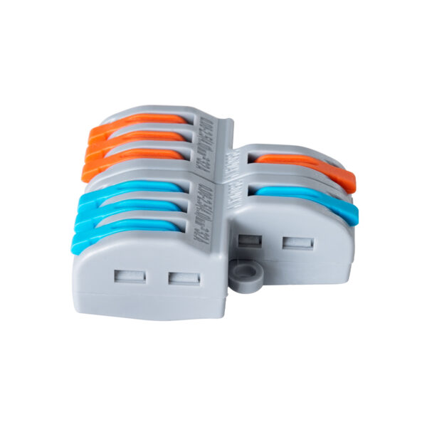 GloboStar® FAST-CONNECT 69914 Διπλή σε Εξαπλή Κλέμα Ταχείας Σύνδεσης & Διακλάδωσης Καλωδίων – 2 x Είσοδοι & 6 x Έξοδοι με Συμβατή Διατομή Καλωδίων 0.08mm² έως 2.5mm² – 250V/4KV 32A Max – Μ3.6 x Π4 x Υ1.5cm – Γκρι με Πορτοκαλί & Μπλε – Πακέτο 5 Τεμαχίων – 5 Years Warranty