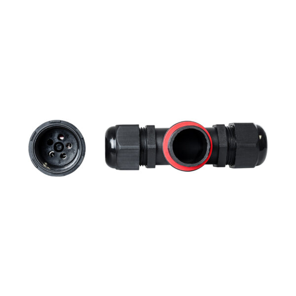 GloboStar® FAST-CONNECT 69917 Τριπλός Τ Αδιάβροχος IP68 Σύνδεσμος Ταχείας Σύνδεσης & Διακλάδωσης Καλωδίων – 1 x Είσοδος & 2 x Έξοδος – Εσωτερική Τριπλή Κλέμα με Συμβατή Διατομή Καλωδίων 3 x 0.5mm² έως 3 x 4mm² – 450V 24A Max – Μ10 x Π10 x Υ3cm – Μαύρο – 5 Years Warranty