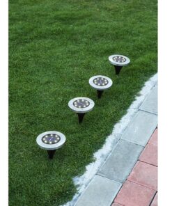 GloboStar® 69929 ΣΕΤ 4 Τεμαχίων Αυτόνομα Ηλιακά Φωτιστικά LED SMD 0.80W/Τεμ. 80lm/Τεμ. με Ενσωματωμένη Μπαταρία 600mAh – Φωτοβολταϊκό Πάνελ με Αισθητήρα Ημέρας-Νύχτας Αδιάβροχο IP65 Φανάρι Κήπου Στρογγυλό Ψυχρό Λευκό 6000K Φ12 x Υ13cm