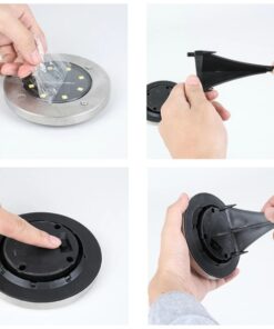 GloboStar® 69929 ΣΕΤ 4 Τεμαχίων Αυτόνομα Ηλιακά Φωτιστικά LED SMD 0.80W/Τεμ. 80lm/Τεμ. με Ενσωματωμένη Μπαταρία 600mAh – Φωτοβολταϊκό Πάνελ με Αισθητήρα Ημέρας-Νύχτας Αδιάβροχο IP65 Φανάρι Κήπου Στρογγυλό Ψυχρό Λευκό 6000K Φ12 x Υ13cm