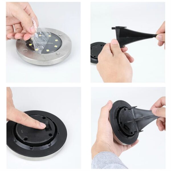 GloboStar® 69929 ΣΕΤ 4 Τεμαχίων Αυτόνομα Ηλιακά Φωτιστικά LED SMD 0.80W/Τεμ. 80lm/Τεμ. με Ενσωματωμένη Μπαταρία 600mAh – Φωτοβολταϊκό Πάνελ με Αισθητήρα Ημέρας-Νύχτας Αδιάβροχο IP65 Φανάρι Κήπου Στρογγυλό Ψυχρό Λευκό 6000K Φ12 x Υ13cm